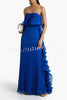 Reina Chiffon Pleated Wavy Ruffles Trim Strapless Loose Maxi Dress