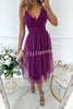 Stylish Luxury Tulle Ruched Waist Pleated Slip Formal Midi Dress