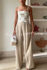 Angie Linen Blend High Rise Elastic Waist Pocket Wide Leg Pants