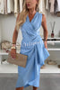 A Touch of Romance Satin V-neck Ruched Irregular Ruffle Midi Dress