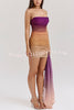 Sofie Mesh Ruched Gradient Print Dropped Panel Strapless Stretch Mini Dress