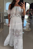 Valia Crochet Cutout Lace Off Shoulder Top and Elastic Waist A-line Maxi Skirt Set