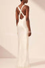 Modern Day Glam Satin Lace Trim V-neck Cross Back Maxi Dress
