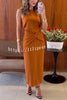 Aaliyah Solid Color Sleeveless Twist Detail Slit Midi Skirt Set