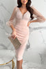 Subtle Charmer Lace and Tulle Patchwork Ruffle Sleeve Ruched Midi Dress