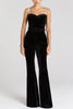 Eliza Luxurious Velvet Fabric Jewel-embellished Shoulder Straps Belted Flare Jumpsuit