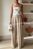 Angie Linen Blend High Rise Elastic Waist Pocket Wide Leg Pants