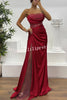 Essie Satin Rhinestone Patchwork Twist Waist Strapless Slit Maxi Dress