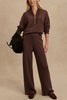 Meet The Autumn Ribbed Zipper Neck Sweatshirt and Elastic Waist Pocketed Loose Pants Set