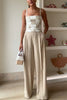 Angie Linen Blend High Rise Elastic Waist Pocket Wide Leg Pants