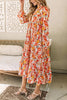 Bohemian Floral Print Loose Casual Long Sleeve Midi Dress
