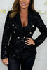 It's Party Time Sequin Silver Button Long Sleeve Lapel Blazer