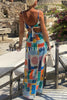 Alma Linen Blend Colorful Unique Print Cutout Back Tie-up Maxi Dress