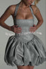 Araminta Glitter Fabric Square Halter Tie Neck Back Lace-up Fluffy Bubble Mini Dress