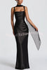 Calanthe Satin Square Neck Ruched Back Lace-up Drape Mesh Scarf Maxi Dress