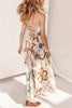 Brinley Linen Blend Floral Print Lace-up Elastic Waist Pocketed Strapless Maxi Dress