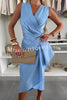 A Touch of Romance Satin V-neck Ruched Irregular Ruffle Midi Dress