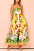 Enjoy Summer Lemon Linen Blend Unique Print Smocked Back Pocket Maxi Dress
