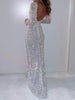 Banquet White Long Sleeves Hollow Split-Side Shiny V-Neck Maxi Dresses