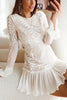 Lace Pleated Long Sleeve Ruffle Dress