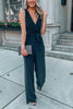 V Neck Sleevelss Belted Jumpsuit