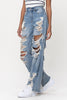 Denim Hole Distressed Wide Leg Tassel Jeans