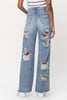 Denim Hole Distressed Wide Leg Tassel Jeans