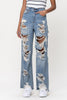 Denim Hole Distressed Wide Leg Tassel Jeans