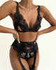 Spaghetti Strap Eyelash Lace Garter Lingerie Set