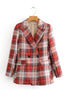 Red Plaid Double Breasted Blazer