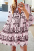 Print V Neck Flares Sleeve Mini Dress