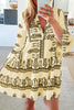 Print V Neck Flares Sleeve Mini Dress