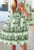 Print V Neck Flares Sleeve Mini Dress