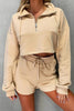 Zipper Drawstring Hoodie Shorts Set