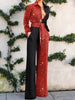 Bohemia Buttoned Contrast Color Sequined Bandage Lapel Collar Jumpsuits