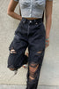 Fashion Sexy Solid Ripped Mid Waist Straight Denim