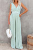 Pleated V Neck Wide Leg Jumpsuit