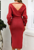 Casual Elegant Solid Backless Slit Strap Design V Neck Pencil Skirt Dresses