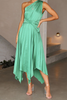 Fashion Solid Fold One Shoulder Irregular Dress Dresses(6 Colors)