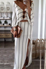 Fashion Striped High Opening V Neck Long Sleeve Two Pieces