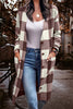 Casual Street Elegant Plaid Striped Pocket Cardigan Collar Outerwear(4 Colors)