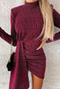Elegant Solid Fold Half A Turtleneck A Line Dresses(3 Colors)