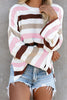 Casual Striped Patchwork Contrast O Neck Tops