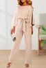 Casual With Belt Solid Color O Neck Straight Jumpsuits(3 Colors)