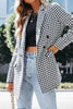 Elegant Plaid Pocket Turn-back Collar Outerwear