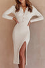 Celebrities Elegant Solid Solid Color Turndown Collar One Step Skirt Dresses