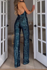 Daily Solid Sequins Halter Boot Cut Jumpsuits
