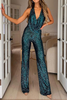 Daily Solid Sequins Halter Boot Cut Jumpsuits