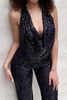 Daily Solid Sequins Halter Boot Cut Jumpsuits
