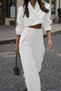 Casual Work Solid Pocket Turn-back Collar Long Sleeve Two Pieces